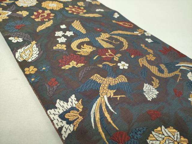 平和屋着物▼六通柄袋帯　唐織　更紗鳳凰花文　金糸　正絹　逸品　DABI6347ps