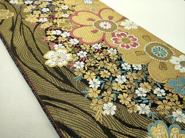 平和屋着物▼六通柄袋帯　唐織　枝垂れ桜　金糸　正絹　逸品　DABI6349ps