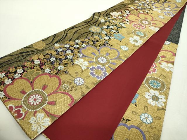 平和屋着物▼六通柄袋帯　唐織　枝垂れ桜　金糸　正絹　逸品　DABI6349ps