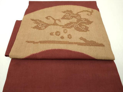 平和屋着物●つけ帯　紬地　総刺繍　蔦の葉花文　正絹　逸品　DABI6355ps