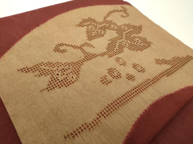 平和屋着物●つけ帯　紬地　総刺繍　蔦の葉花文　正絹　逸品　DABI6355ps