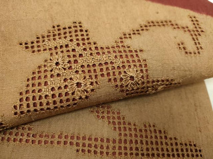 平和屋着物●つけ帯　紬地　総刺繍　蔦の葉花文　正絹　逸品　DABI6355ps