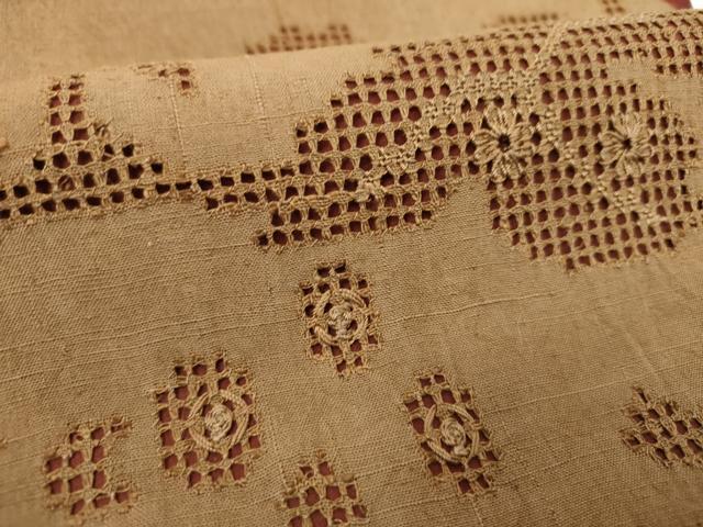 平和屋着物●つけ帯　紬地　総刺繍　蔦の葉花文　正絹　逸品　DABI6355ps