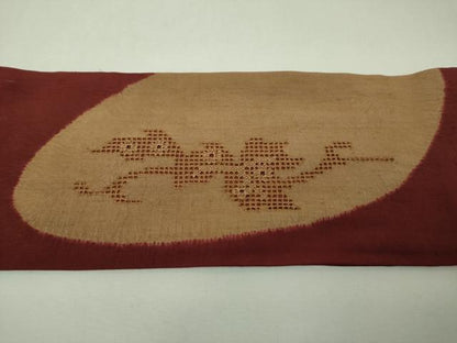 平和屋着物●つけ帯　紬地　総刺繍　蔦の葉花文　正絹　逸品　DABI6355ps