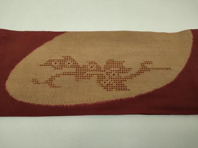 平和屋着物●つけ帯　紬地　総刺繍　蔦の葉花文　正絹　逸品　DABI6355ps