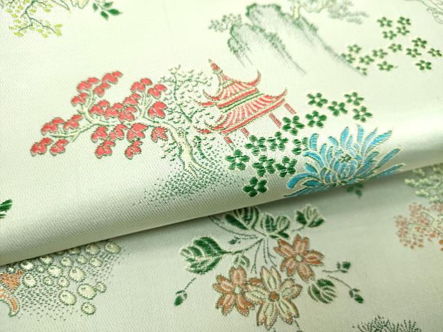 平和屋着物▼つけ帯　風景花文　正絹　逸品　DABI6356ps