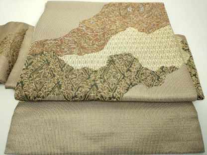 平和屋着物▼つけ帯　金華山織　草木染　道長花菱文　金糸　正絹　逸品　DABI6358ps