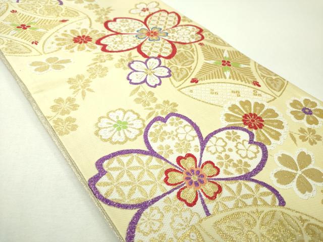 平和屋着物▼六通柄袋帯　七宝舞桜　金糸　正絹　逸品　DABI6360ps