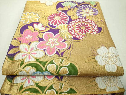 平和屋着物▼六通柄袋帯　吉祥花文　金糸　正絹　逸品　DABI6362ps