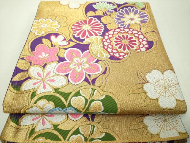 平和屋着物▼六通柄袋帯　吉祥花文　金糸　正絹　逸品　DABI6362ps