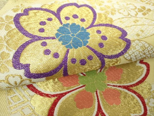 平和屋着物▼六通柄袋帯　舞桜　金糸　正絹　逸品　DABI6363ps