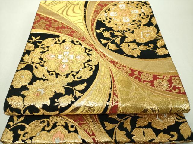 平和屋着物▼六通柄袋帯　正倉院花文　金糸　正絹　逸品　DABI6370ps