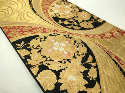 平和屋着物▼六通柄袋帯　正倉院花文　金糸　正絹　逸品　DABI6370ps