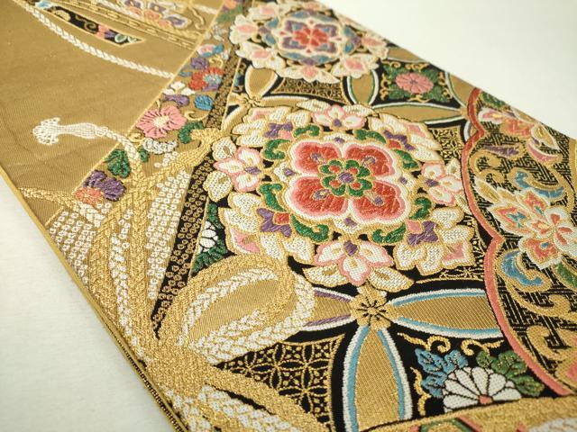 平和屋着物▼両面　全通柄袋帯　正倉院花文　金銀糸　正絹　逸品　DABI6376ps