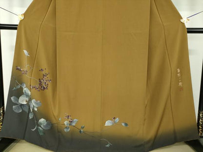 平和屋着物●染色作家　草野一騎　訪問着　手描き　南天文　暈し染め　正絹　逸品　DABI6381ps