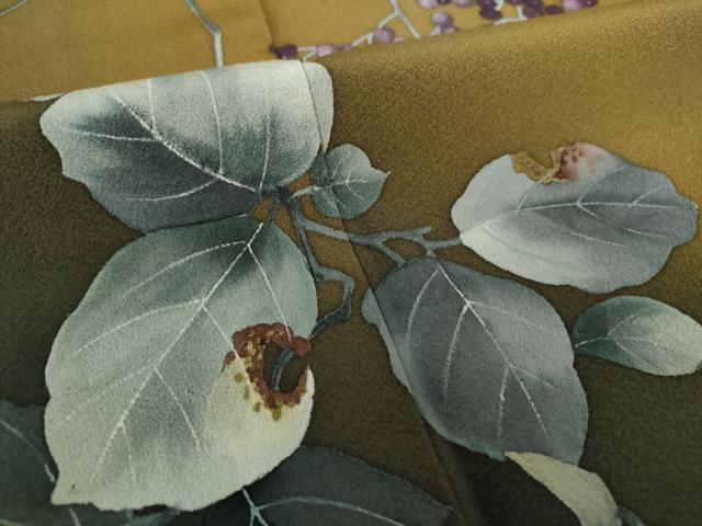 平和屋着物●染色作家　草野一騎　訪問着　手描き　南天文　暈し染め　正絹　逸品　DABI6381ps