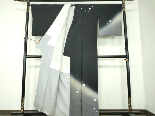 平和屋着物●世界的友禅作家　千地泰弘　訪問着　流水桜　暈し染め　黒地　正絹　逸品　DABI6392ps