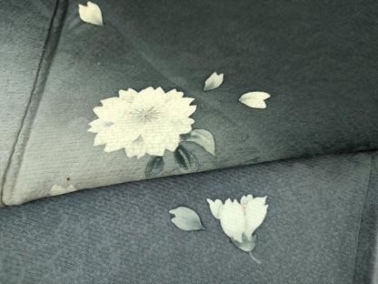 平和屋着物●世界的友禅作家　千地泰弘　訪問着　流水桜　暈し染め　黒地　正絹　逸品　DABI6392ps