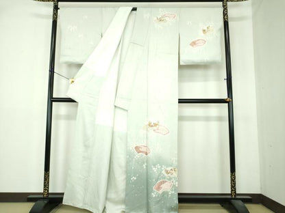 平和屋着物●創業460年・千總　訪問着　刺繍　絞り　地紙花文　暈し染め　正絹　逸品　DABI6393ps