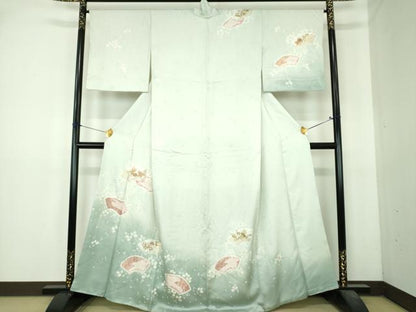 平和屋着物●創業460年・千總　訪問着　刺繍　絞り　地紙花文　暈し染め　正絹　逸品　DABI6393ps