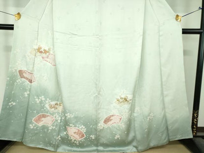 平和屋着物●創業460年・千總　訪問着　刺繍　絞り　地紙花文　暈し染め　正絹　逸品　DABI6393ps