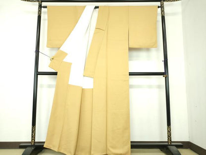 平和屋着物●上質な色無地　菊尽くし地紋　桑染色　正絹　逸品　DABI6394ps