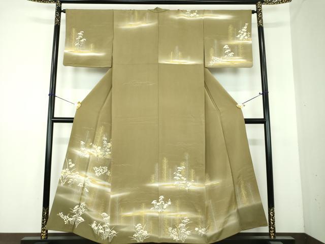 平和屋着物●訪問着　駒刺繍　秋草文　暈し染め　金銀彩　三越扱い　正絹　逸品　DABI6395ps