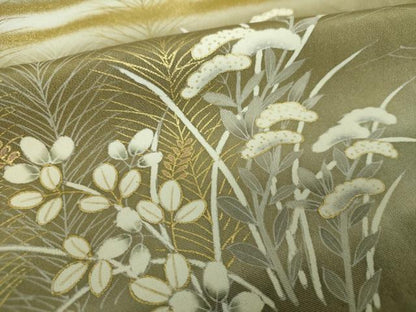 平和屋着物●訪問着　駒刺繍　秋草文　暈し染め　金銀彩　三越扱い　正絹　逸品　DABI6395ps