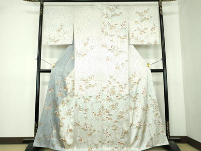平和屋着物●訪問着　駒刺繍　杢目絞り　吉祥花文　正絹　逸品　DABI6396ps