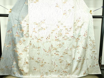 平和屋着物●訪問着　駒刺繍　杢目絞り　吉祥花文　正絹　逸品　DABI6396ps