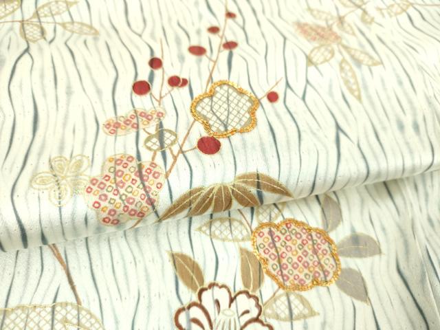 平和屋着物●訪問着　駒刺繍　杢目絞り　吉祥花文　正絹　逸品　DABI6396ps