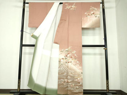 平和屋着物●訪問着　刺繍　竜田川　花舟　金彩　正絹　逸品　DABI6397ps
