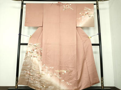平和屋着物●訪問着　刺繍　竜田川　花舟　金彩　正絹　逸品　DABI6397ps