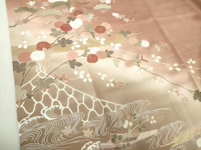 平和屋着物●訪問着　刺繍　竜田川　花舟　金彩　正絹　逸品　DABI6397ps