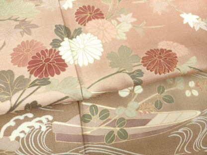 平和屋着物●訪問着　刺繍　竜田川　花舟　金彩　正絹　逸品　DABI6397ps