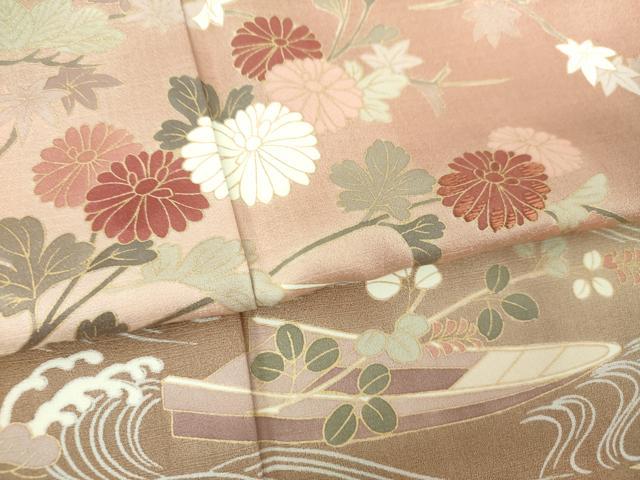 平和屋着物●訪問着　刺繍　竜田川　花舟　金彩　正絹　逸品　DABI6397ps
