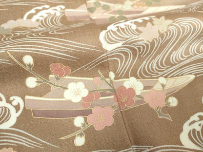平和屋着物●訪問着　刺繍　竜田川　花舟　金彩　正絹　逸品　DABI6397ps