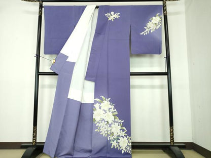 平和屋着物●訪問着　刺繍　手描き　百合　草花文　金彩　正絹　逸品　DABI6398ps