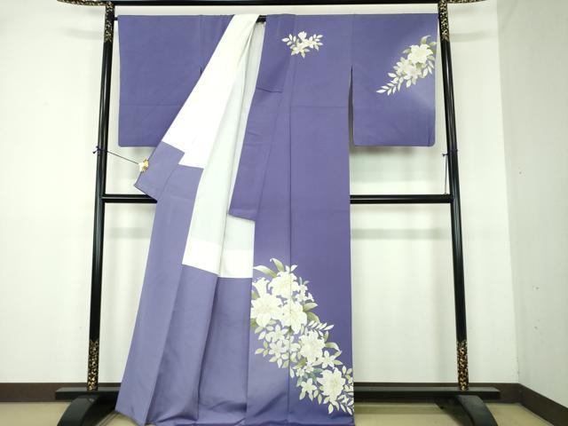 平和屋着物●訪問着　刺繍　手描き　百合　草花文　金彩　正絹　逸品　DABI6398ps