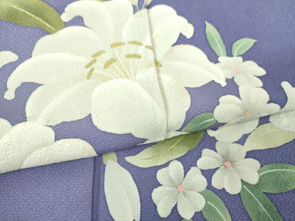 平和屋着物●訪問着　刺繍　手描き　百合　草花文　金彩　正絹　逸品　DABI6398ps