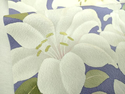 平和屋着物●訪問着　刺繍　手描き　百合　草花文　金彩　正絹　逸品　DABI6398ps