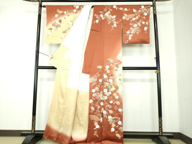 平和屋着物●訪問着　作家物　駒刺繍　地紙花文　暈し染め　金彩　正絹　逸品　DABI6399ps