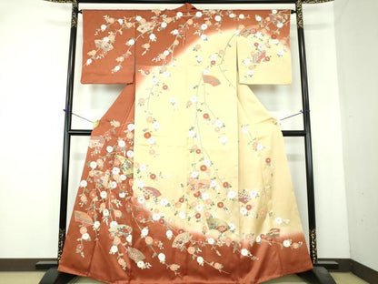 平和屋着物●訪問着　作家物　駒刺繍　地紙花文　暈し染め　金彩　正絹　逸品　DABI6399ps