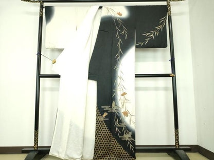 平和屋着物●訪問着　枝垂れ柳　舞蝶文　暈し染め　金彩　正絹　逸品　DABI6401ps