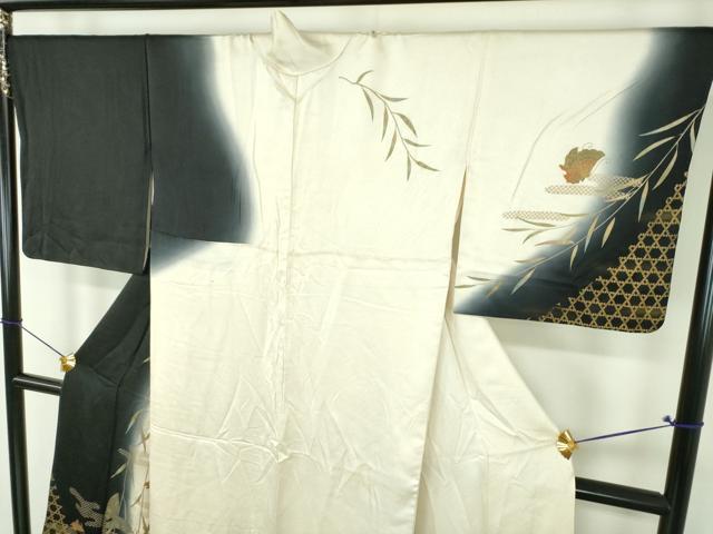 平和屋着物●訪問着　枝垂れ柳　舞蝶文　暈し染め　金彩　正絹　逸品　DABI6401ps