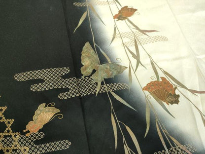 平和屋着物●訪問着　枝垂れ柳　舞蝶文　暈し染め　金彩　正絹　逸品　DABI6401ps