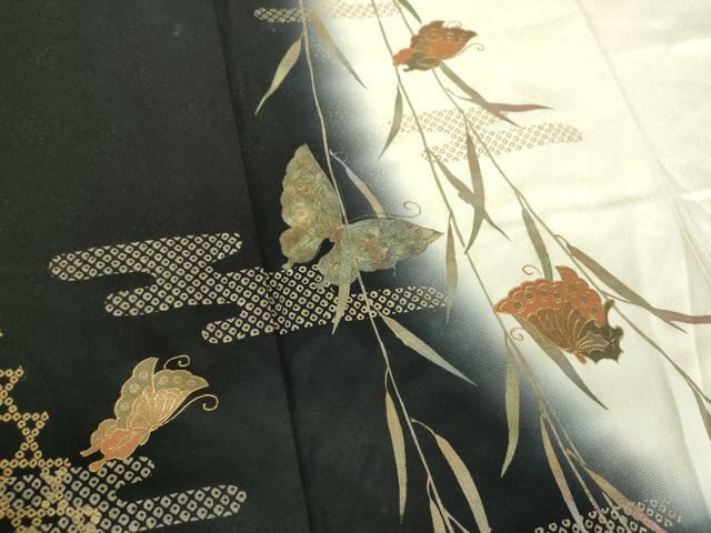 平和屋着物●訪問着　枝垂れ柳　舞蝶文　暈し染め　金彩　正絹　逸品　DABI6401ps