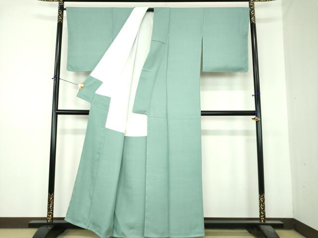 平和屋着物●上質な色無地　花尽くし地紋　錆青磁色　正絹　逸品　未使用　DABI6416ps