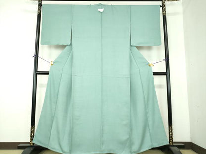 平和屋着物●上質な色無地　花尽くし地紋　錆青磁色　正絹　逸品　未使用　DABI6416ps
