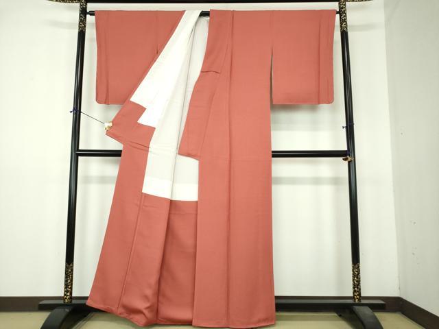 平和屋着物●上質な色無地　紋意匠　紅樺色　正絹　逸品　未使用　DABI6417ps